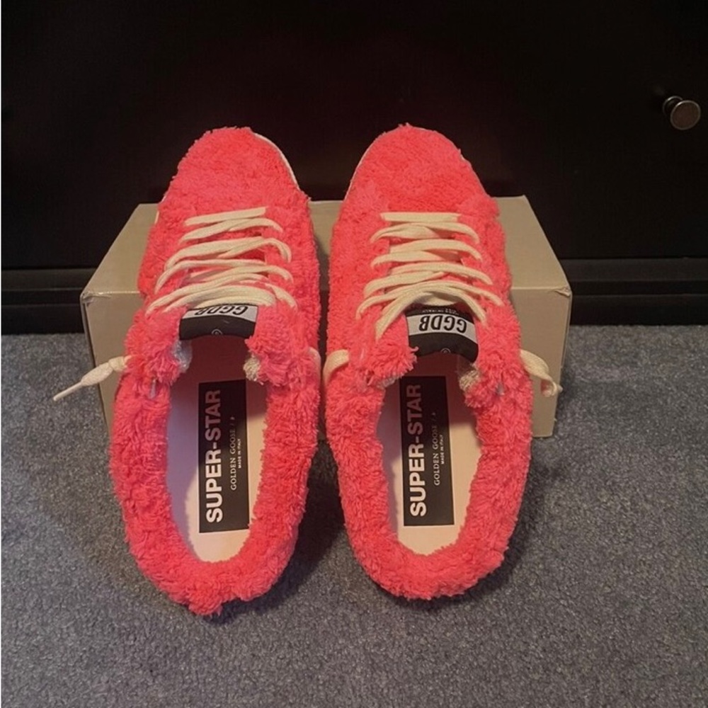 Golden Goose pink shearling sabot